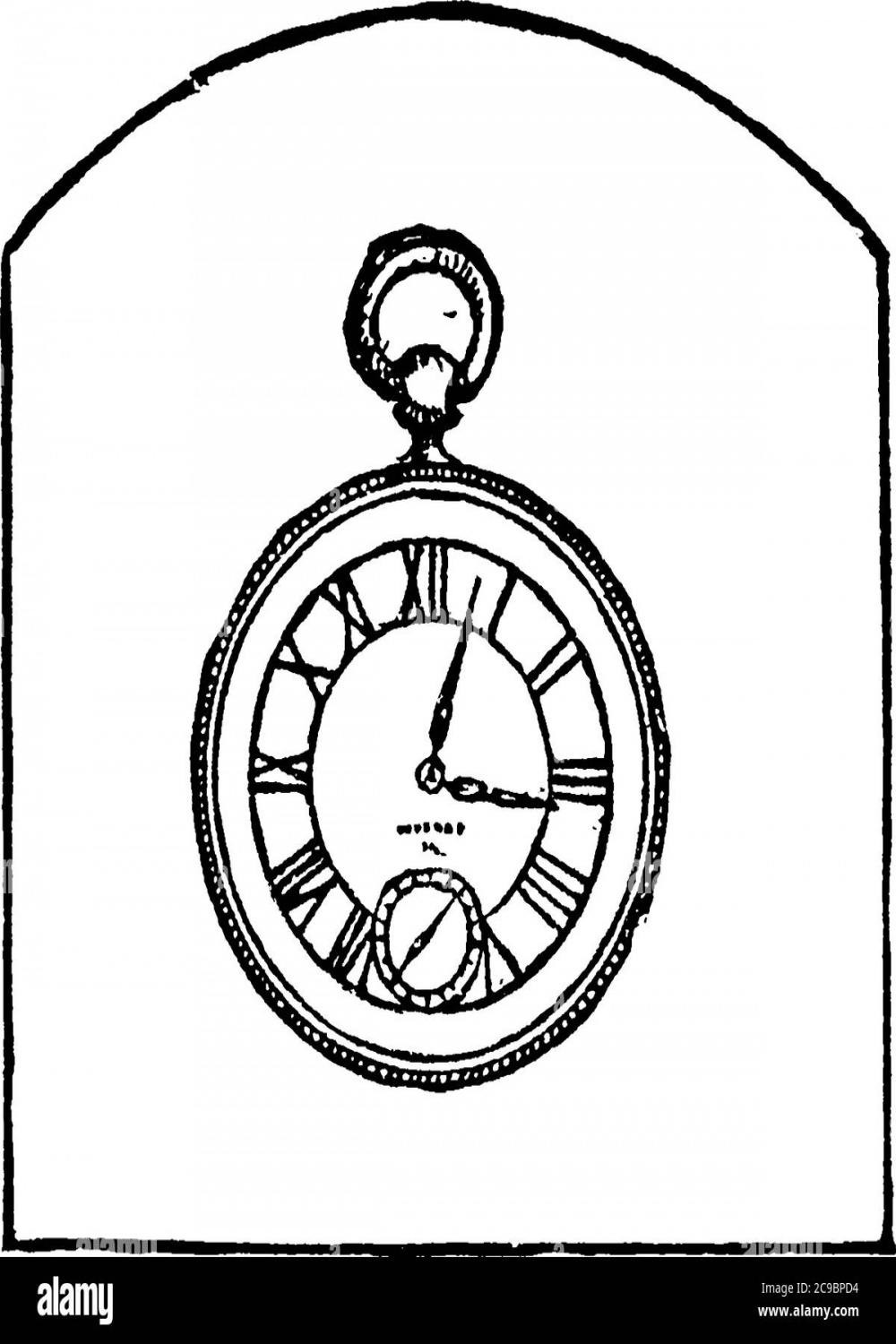 A small pocket watch in simple design, vintage line drawing or