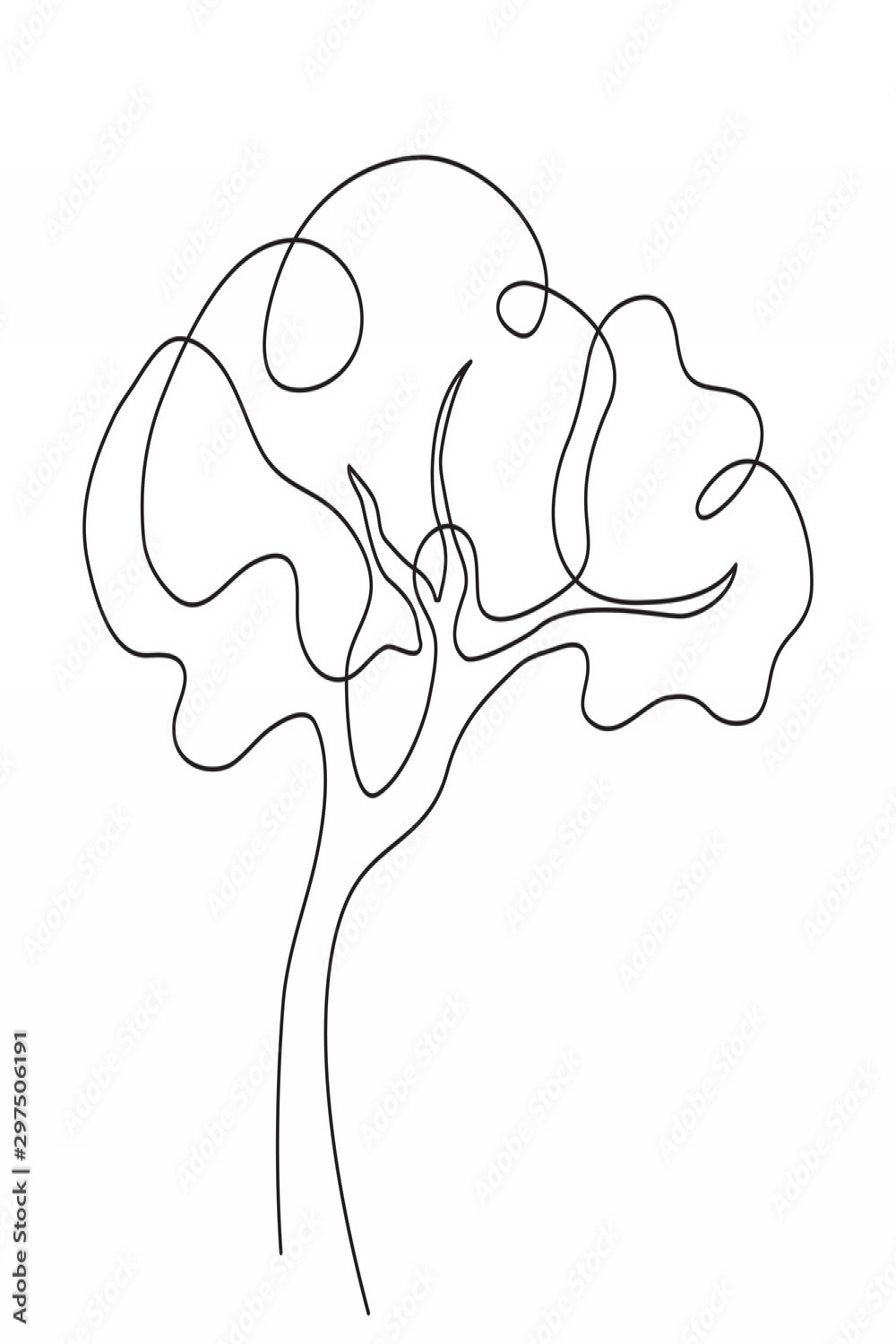 Abstract tree one line drawing. Continuous line art