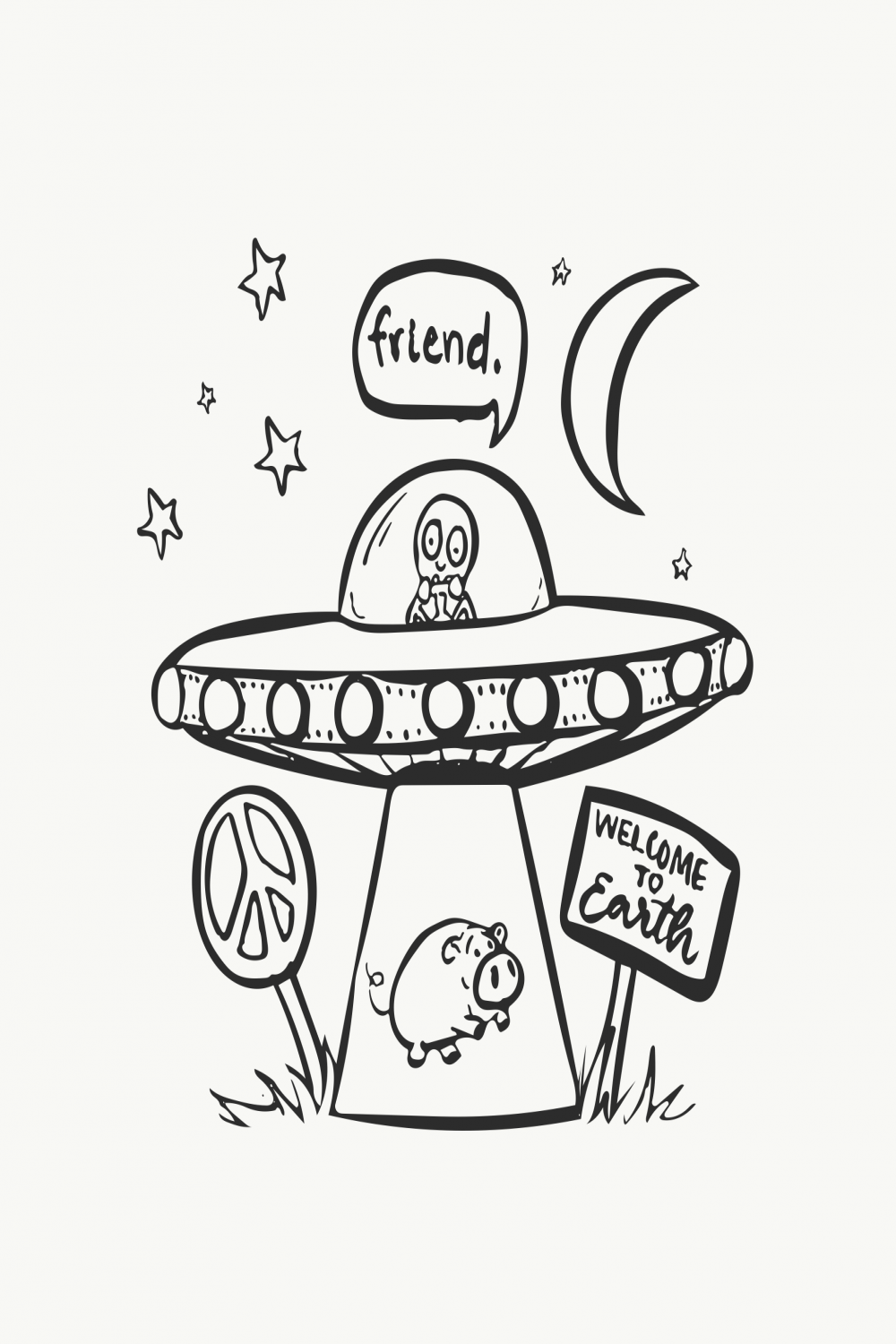 Alien Finds a Pig Friend" Sticker by mritt  Redbubble  White