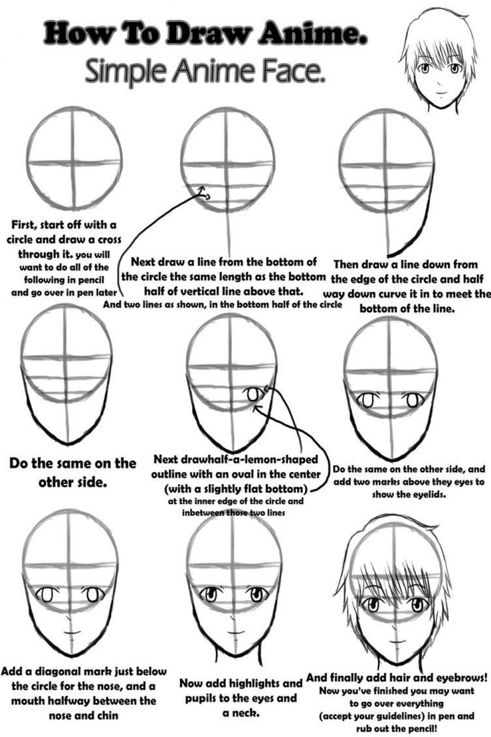 Anime face drawing, Drawing tutorial face, Drawing tutorial