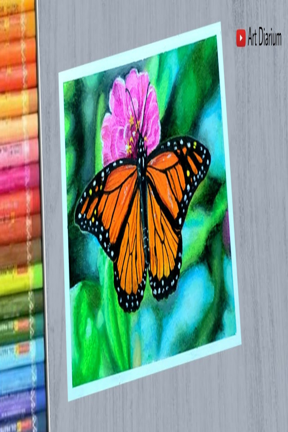 Art with Oil Pastels / Monarch Butterfly Drawing Tutorial for Beginners -  step by step