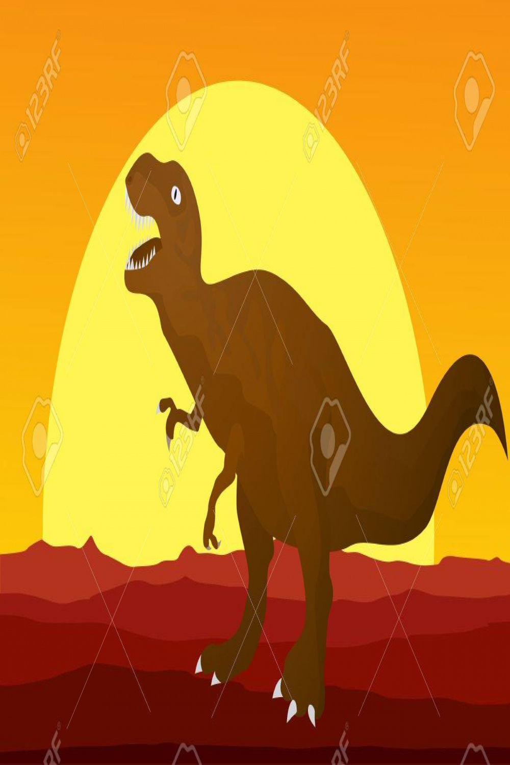 Background Cartoon Style Drawing Of A Dinosaur In The Sunset