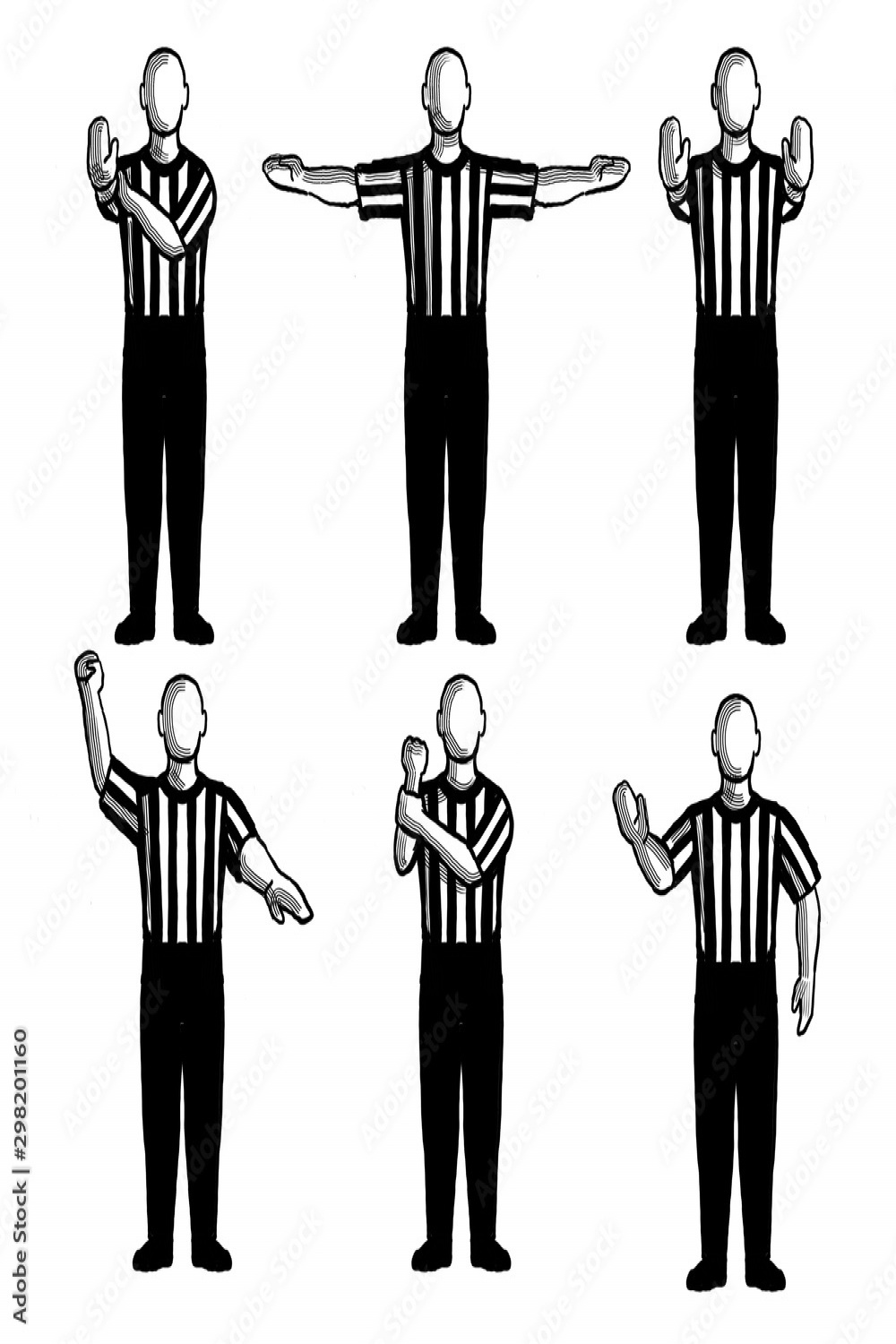 Basketball Umpire or Referee Hand Signals Drawing Set Collection