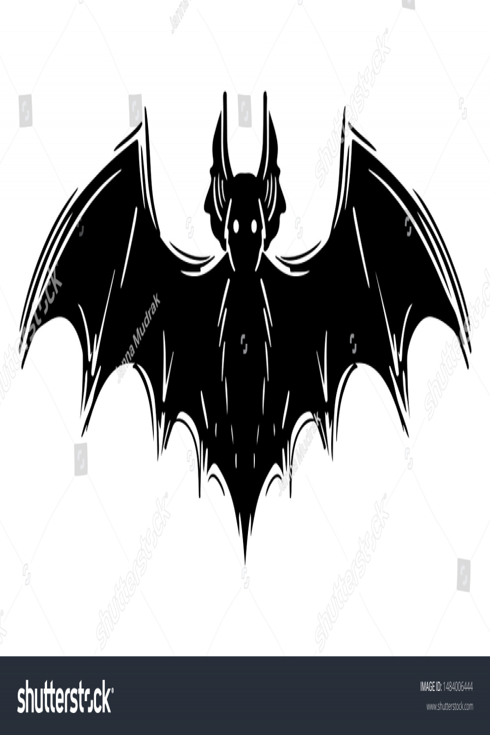 Bat Spread Wings Hand Drawn Silhouette Stock Illustration