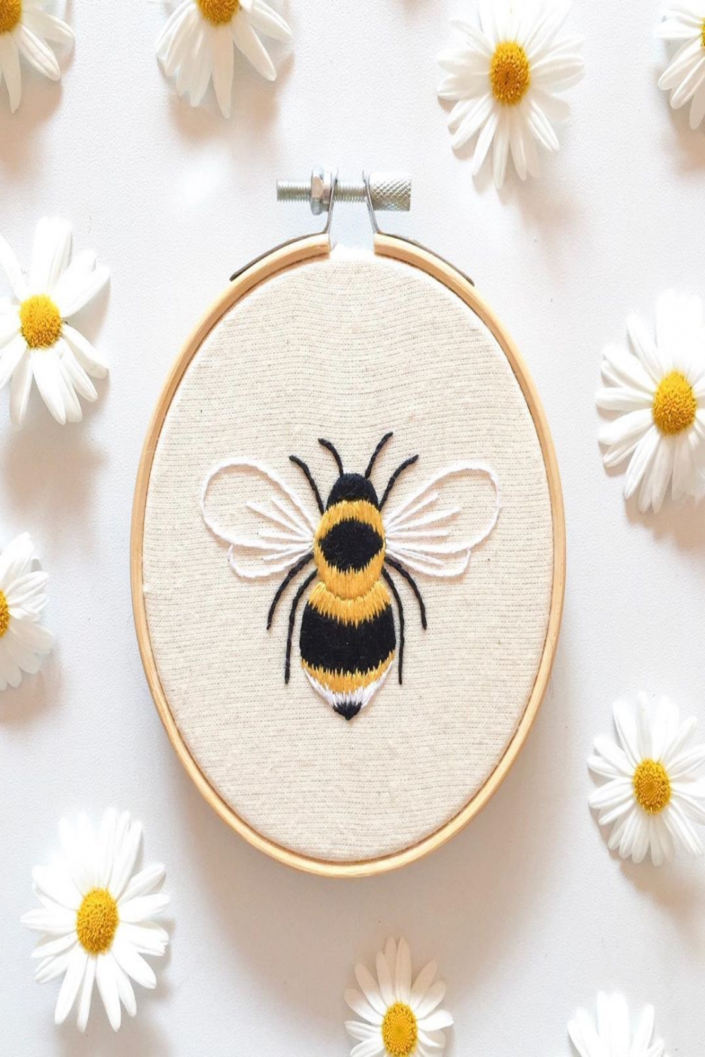 Beautiful Hand Embroidery Hoop Art with Bumble Bee Design