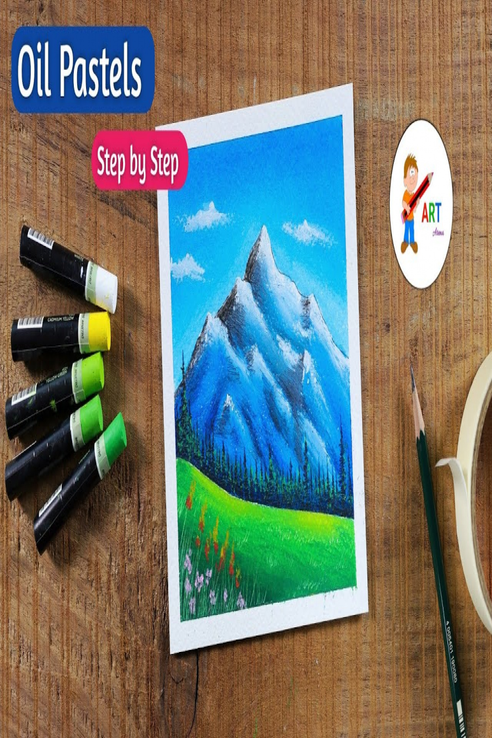 Beautiful Mountain Scenery / Drawing with Oil Pastels / Step by Step