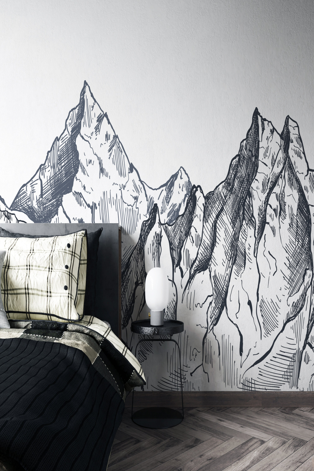 Black and White Mountain Wallpaper, Charcoal Drawing Wallpaper