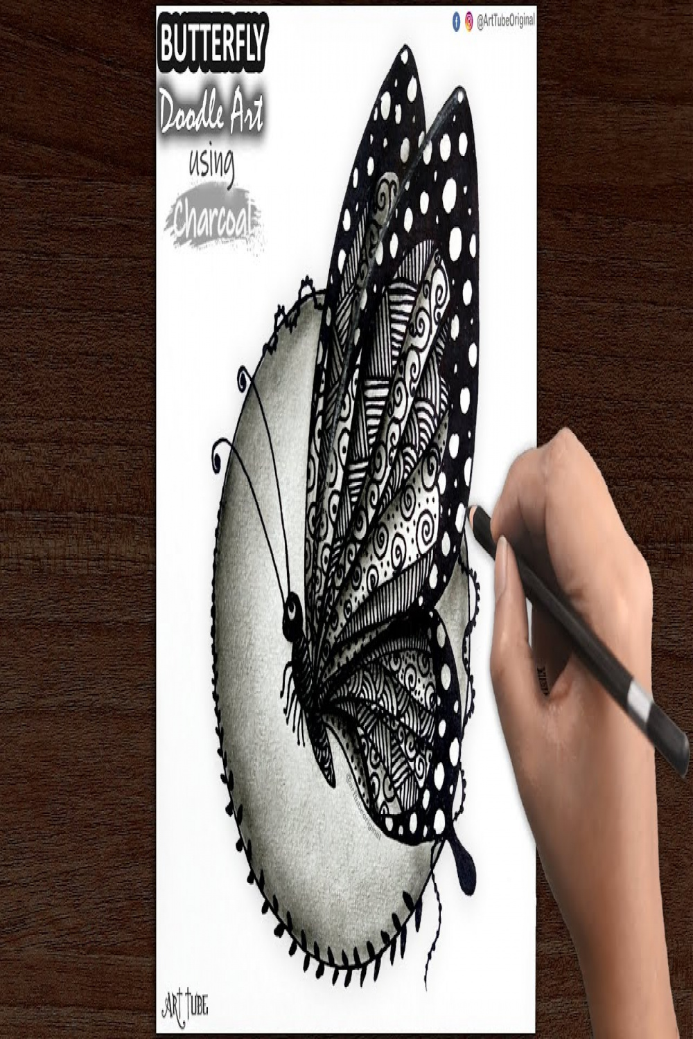 Butterfly Doodle Art  How to draw Butterfly using Charcoal Powder   Butterfly Drawing - ART Tube