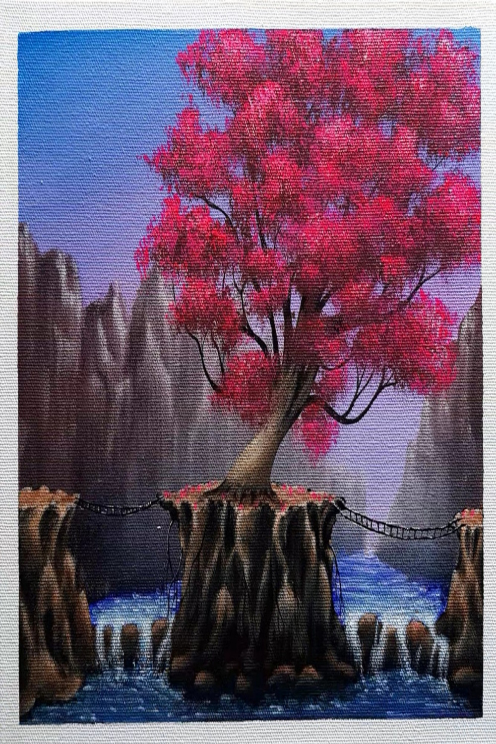 Buy Mountain Tree Acrylic Painting on Canvas Handmade Painting by