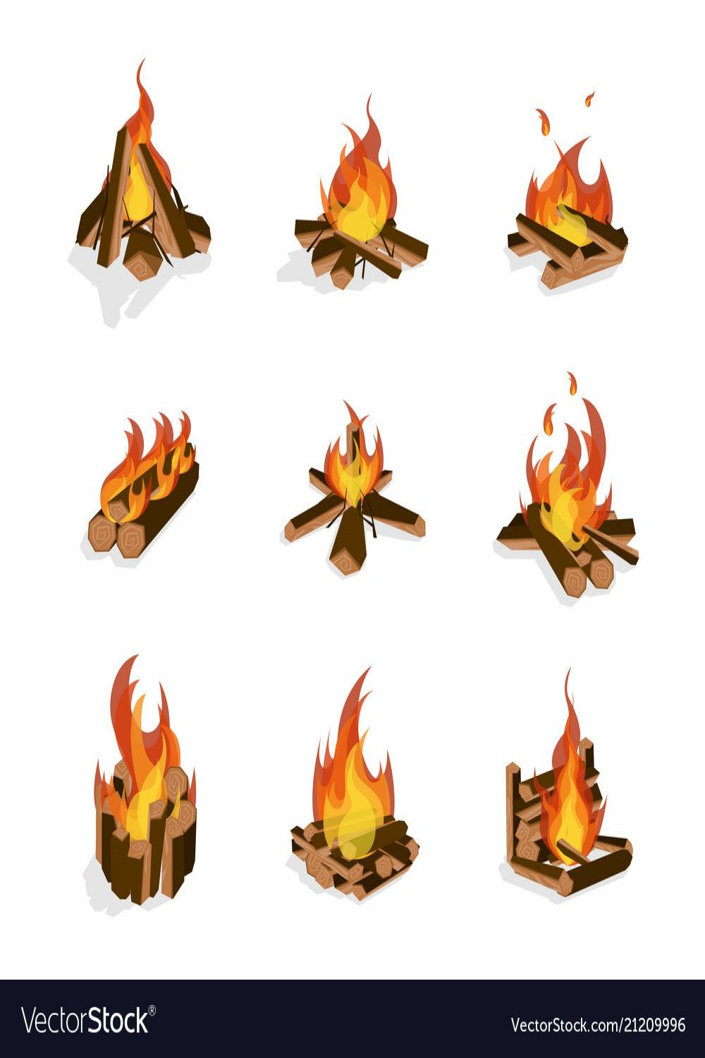 Cartoon Fire Wood and Campfire Set Bonfire and Firewood Concept