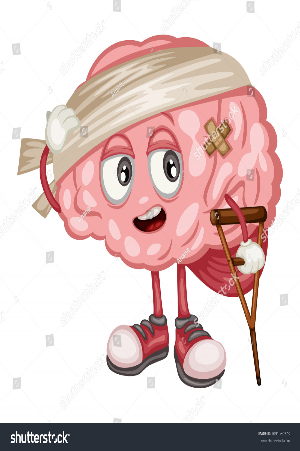 Cartoon Illustration Sad Unhealthy Sick Brain Stock Vector