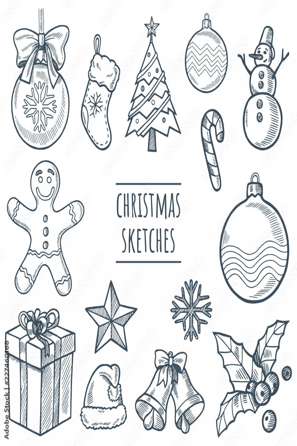 Christmas vector hand drawn sketch set