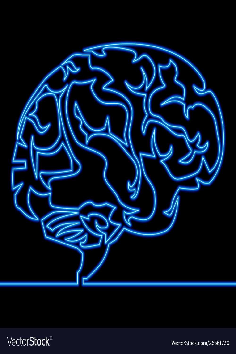 Continuous one line drawing brain neon concept Vector Image