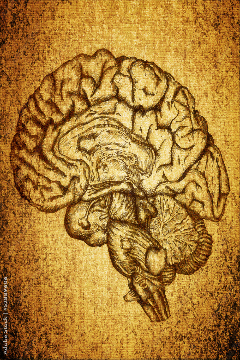 cursory drawing brain on grunge texture background Stock