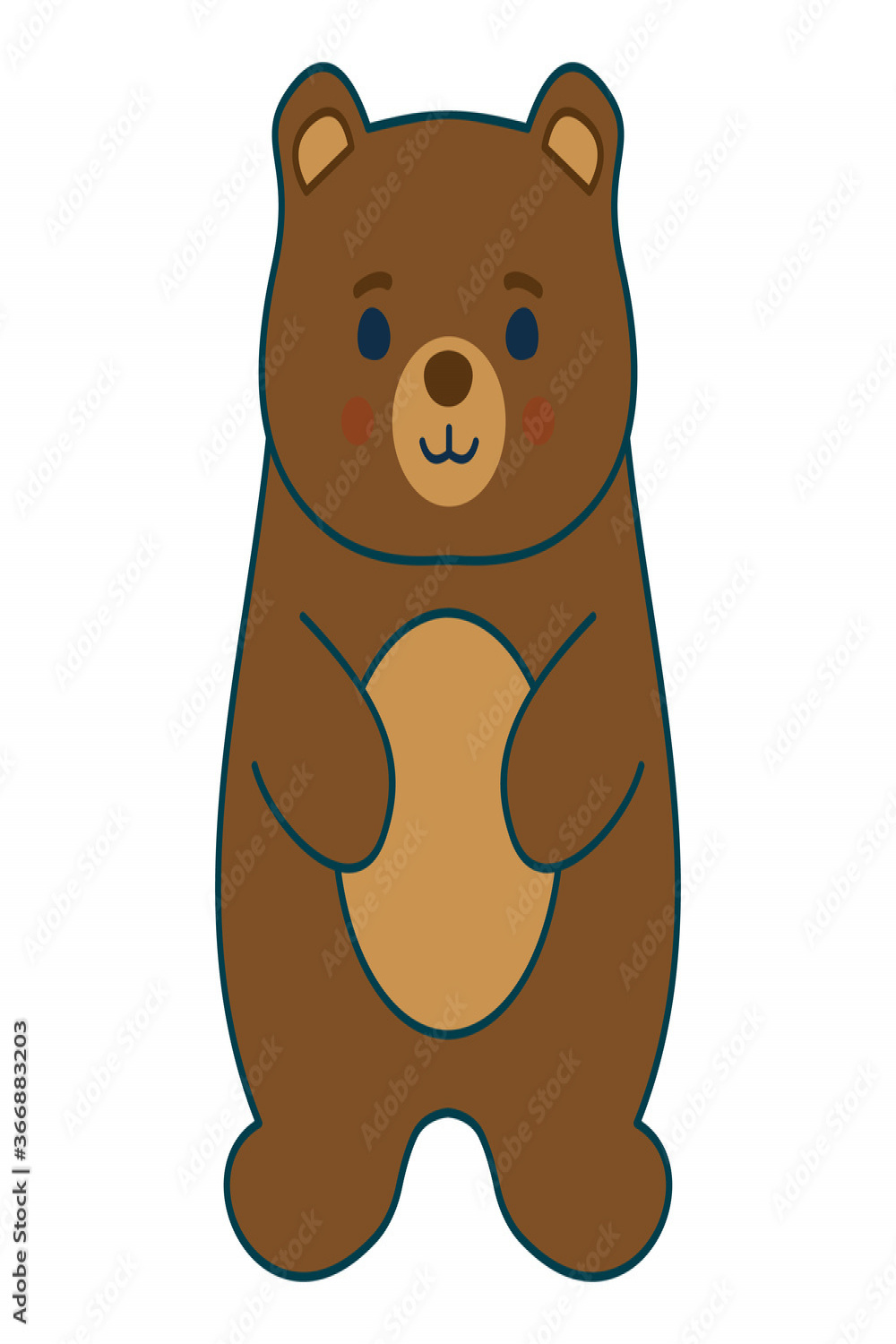 Cute baby bear, kids vector drawing, flat wild animal illustration