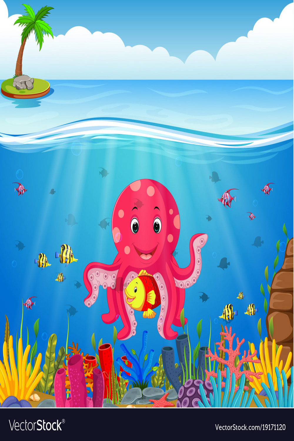 Cute octopus under the sea Royalty Free Vector Image