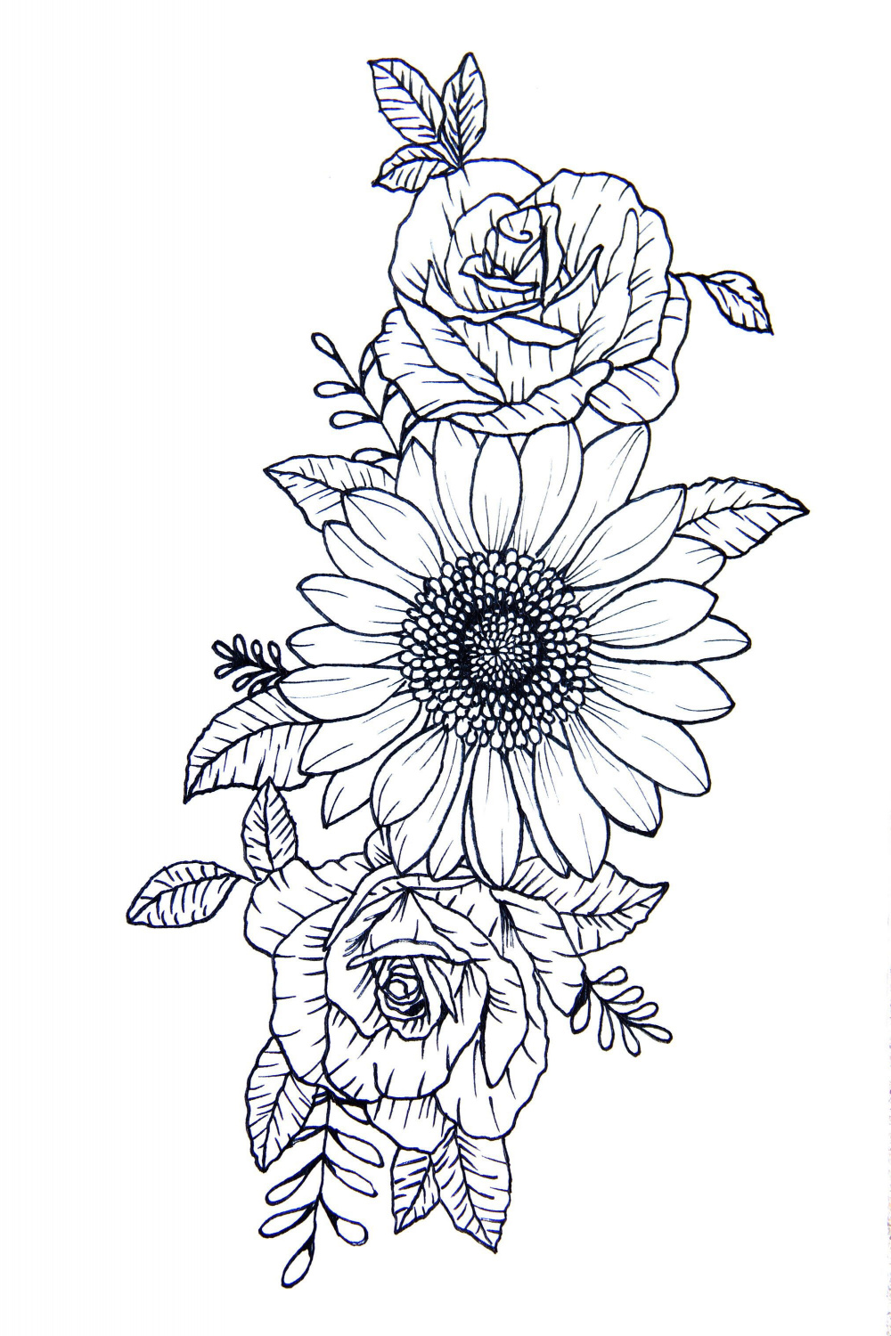 DIGITAL FILE: Sunflower and Roses Flower Tattoo Design - Etsy