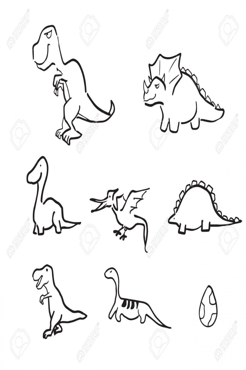 Dinosaurs doodle cartoon line drawing Stock Vector -