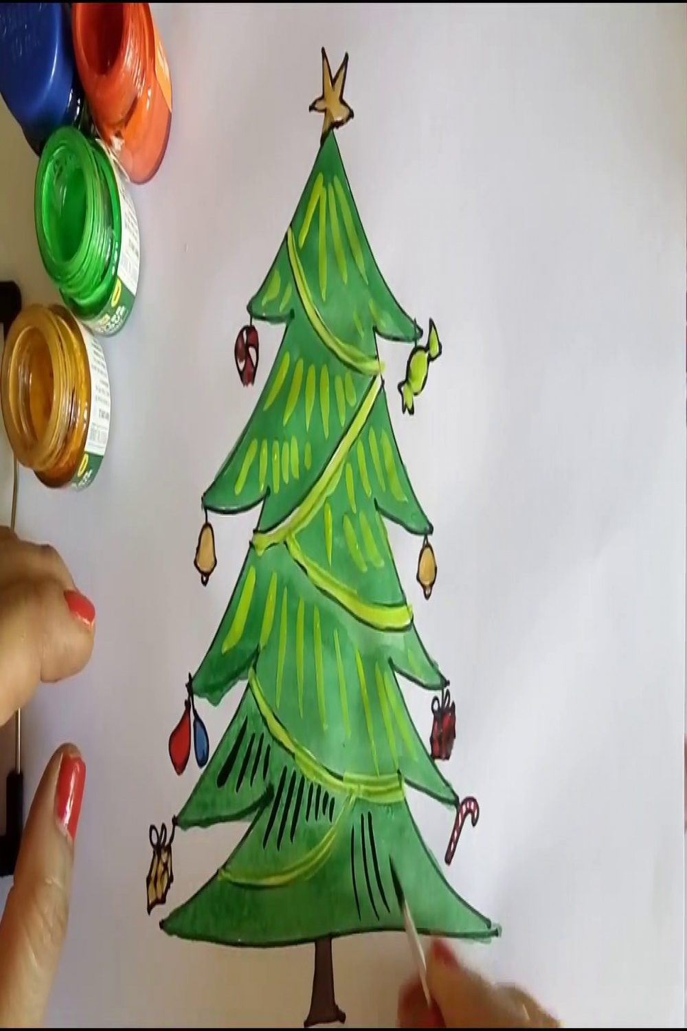 DIY Christmas Tree Card Drawing and Coloring Tutorial easy  Winter Holiday  Card Making Idea