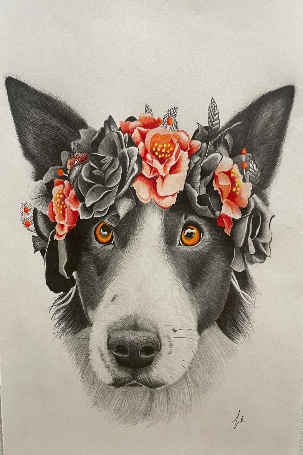 Dog with flowers, Me, Pencil/Colored Pencils,  : r/Art