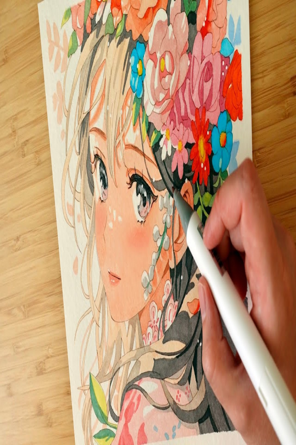 Drawing Anime Girl with Markers on Watercolor Paper ✨💐🌸