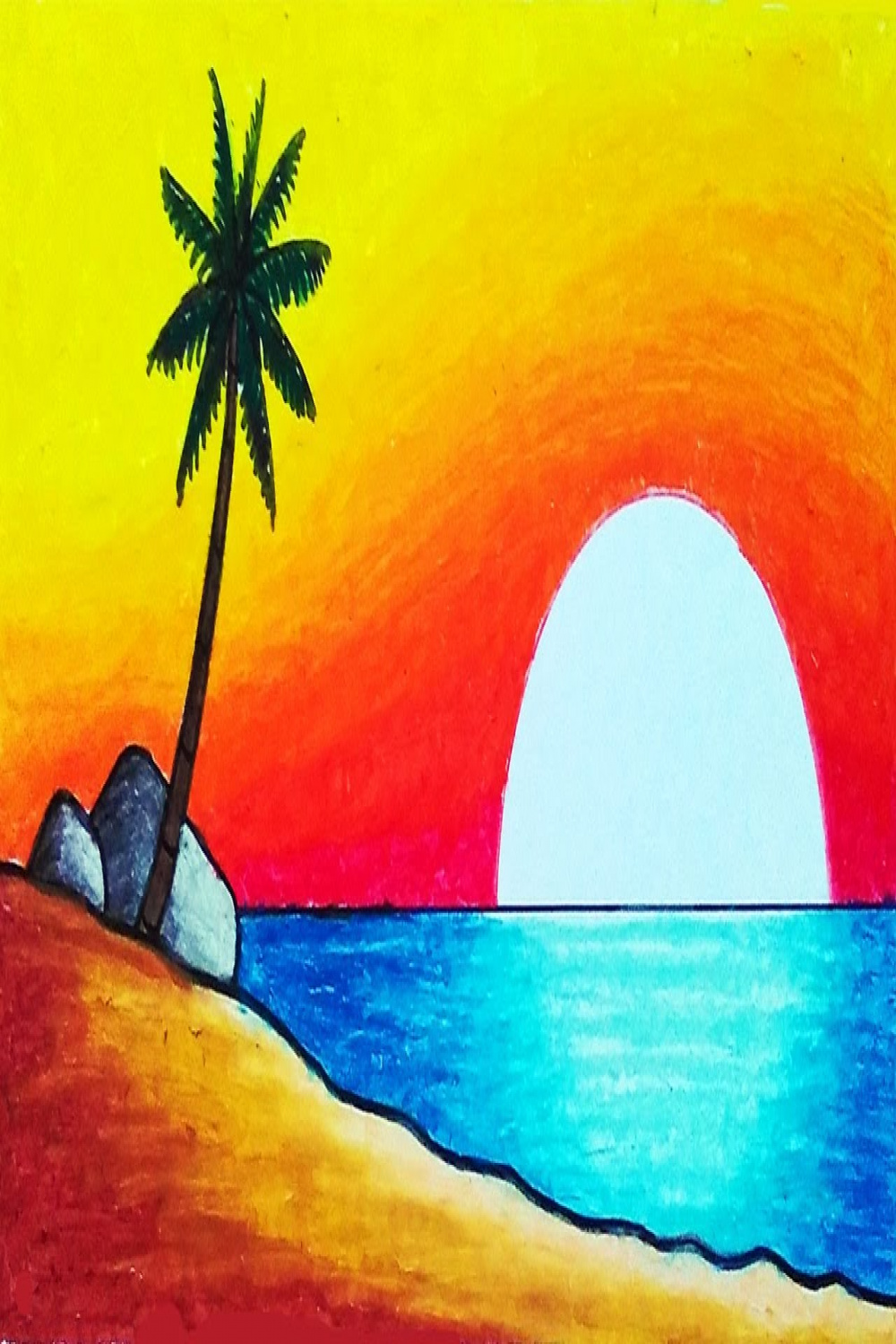 Easy Drawing Beautiful Sunset Scenery With Oil Pastel  How To Draw Easy  Sunset Scenery