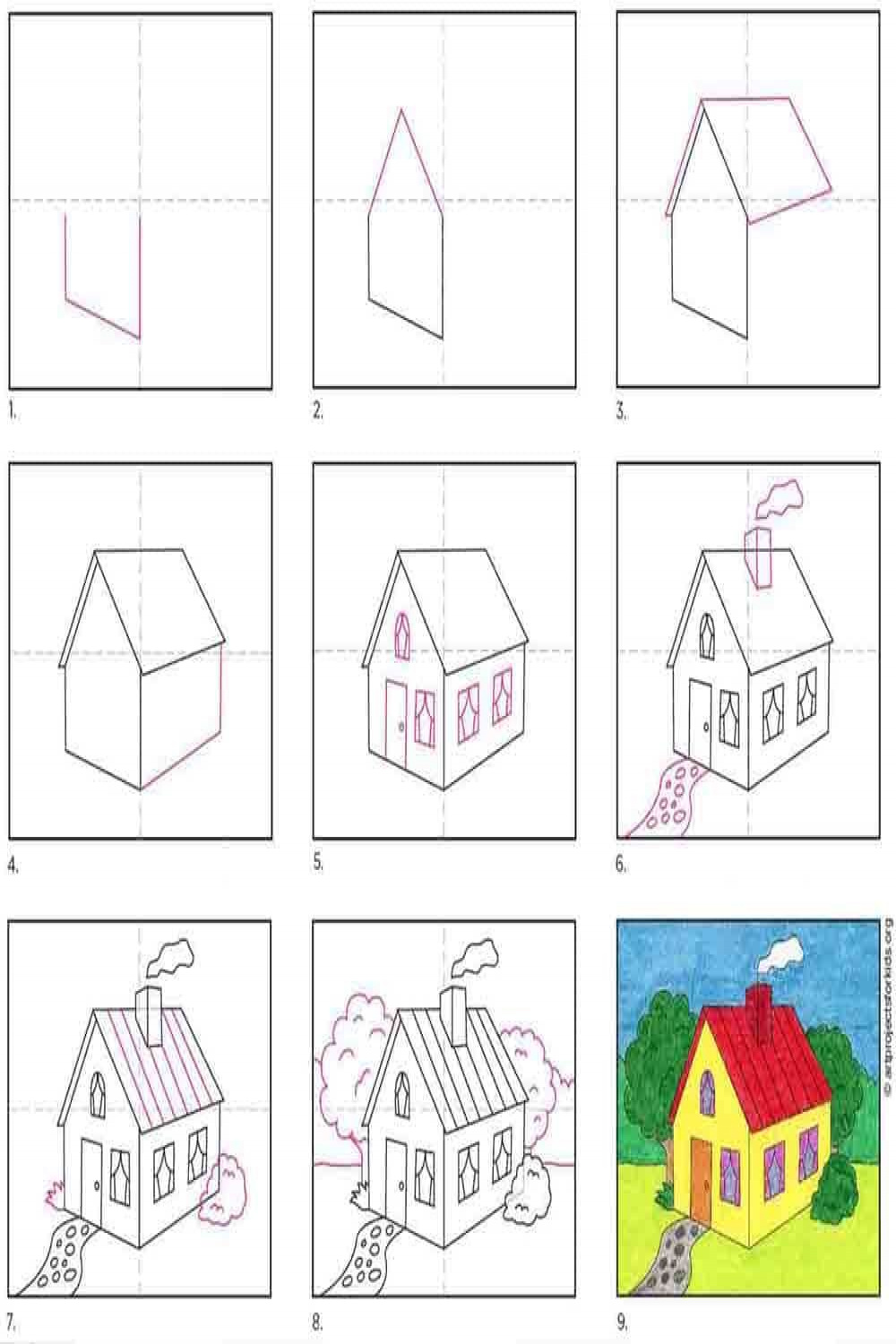 Easy How to Draw a D House Tutorial and D House Coloring Page