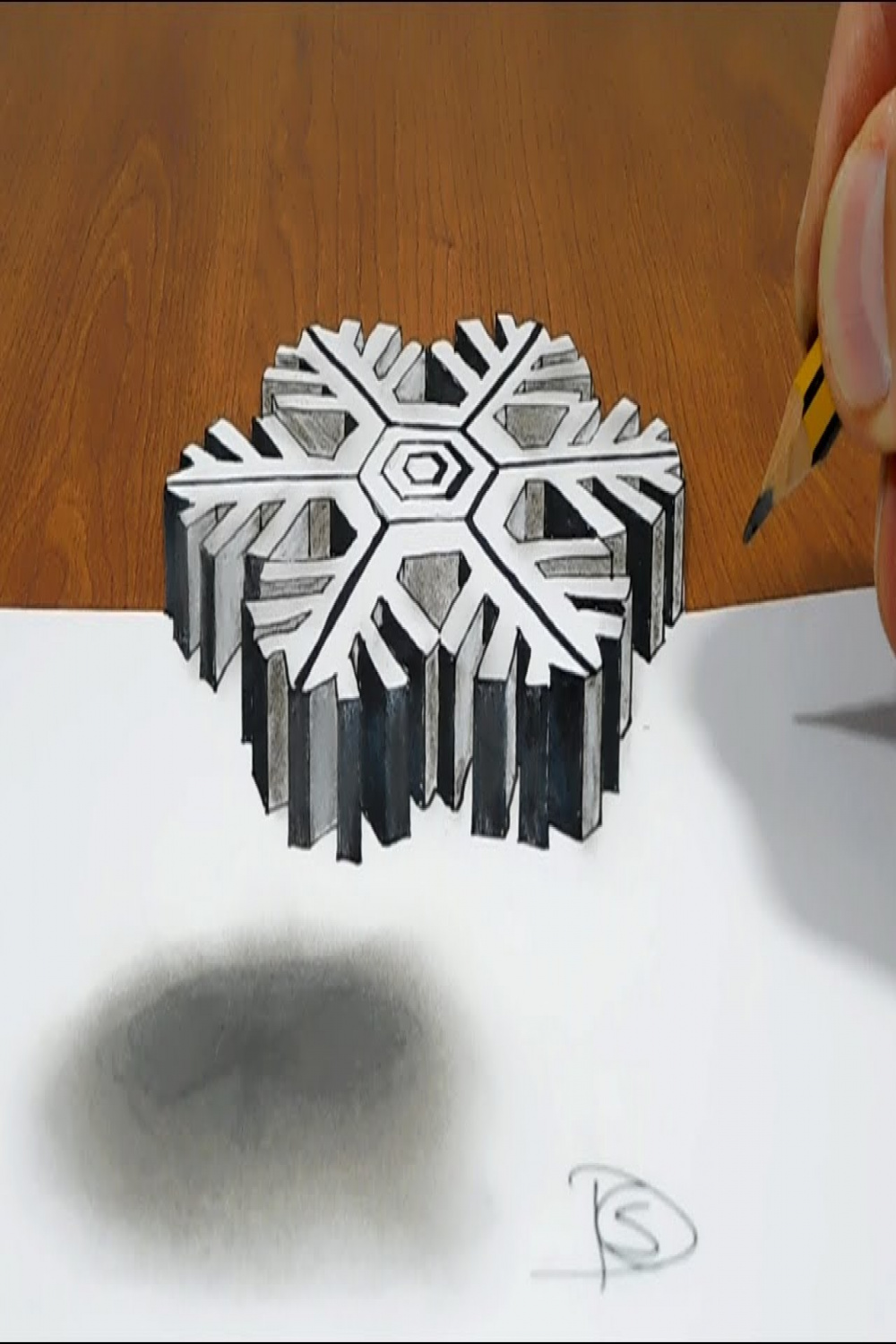 Floating Snowflake D Trick Art on Paper