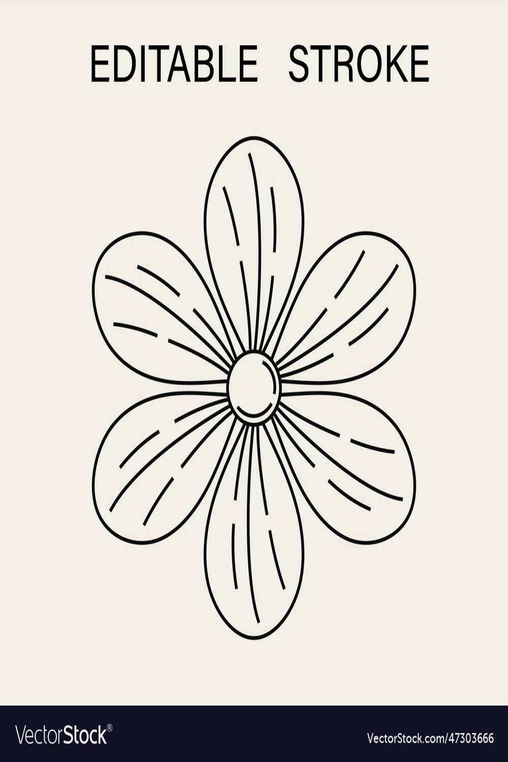 Flower with  petals editable stroke Royalty Free Vector