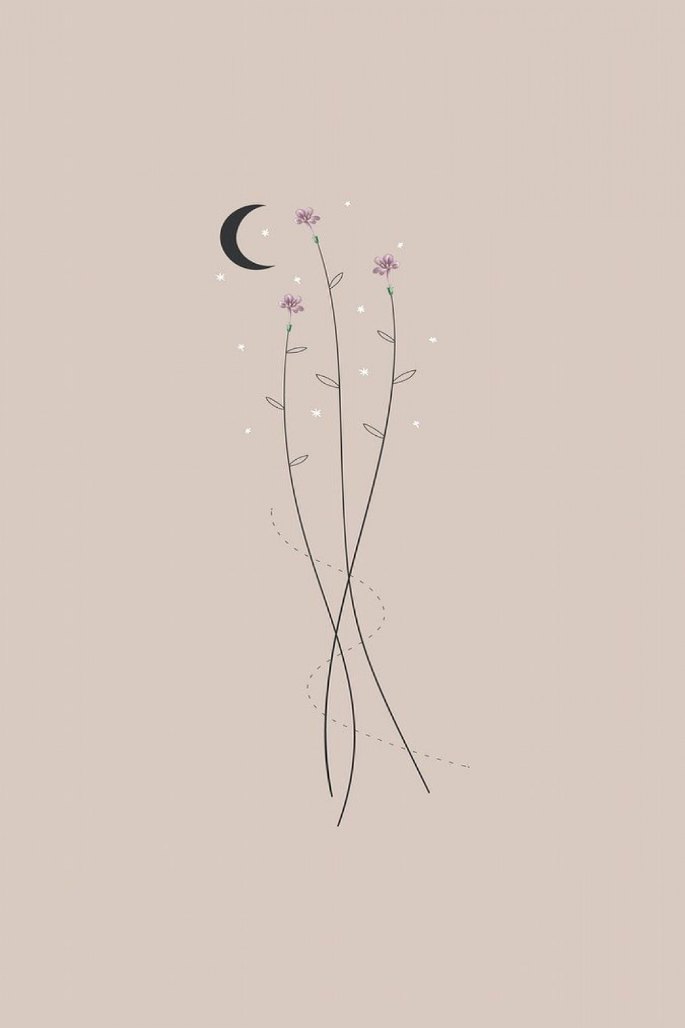 Flowers and the moon mobile phone wallpaper vector  premium image