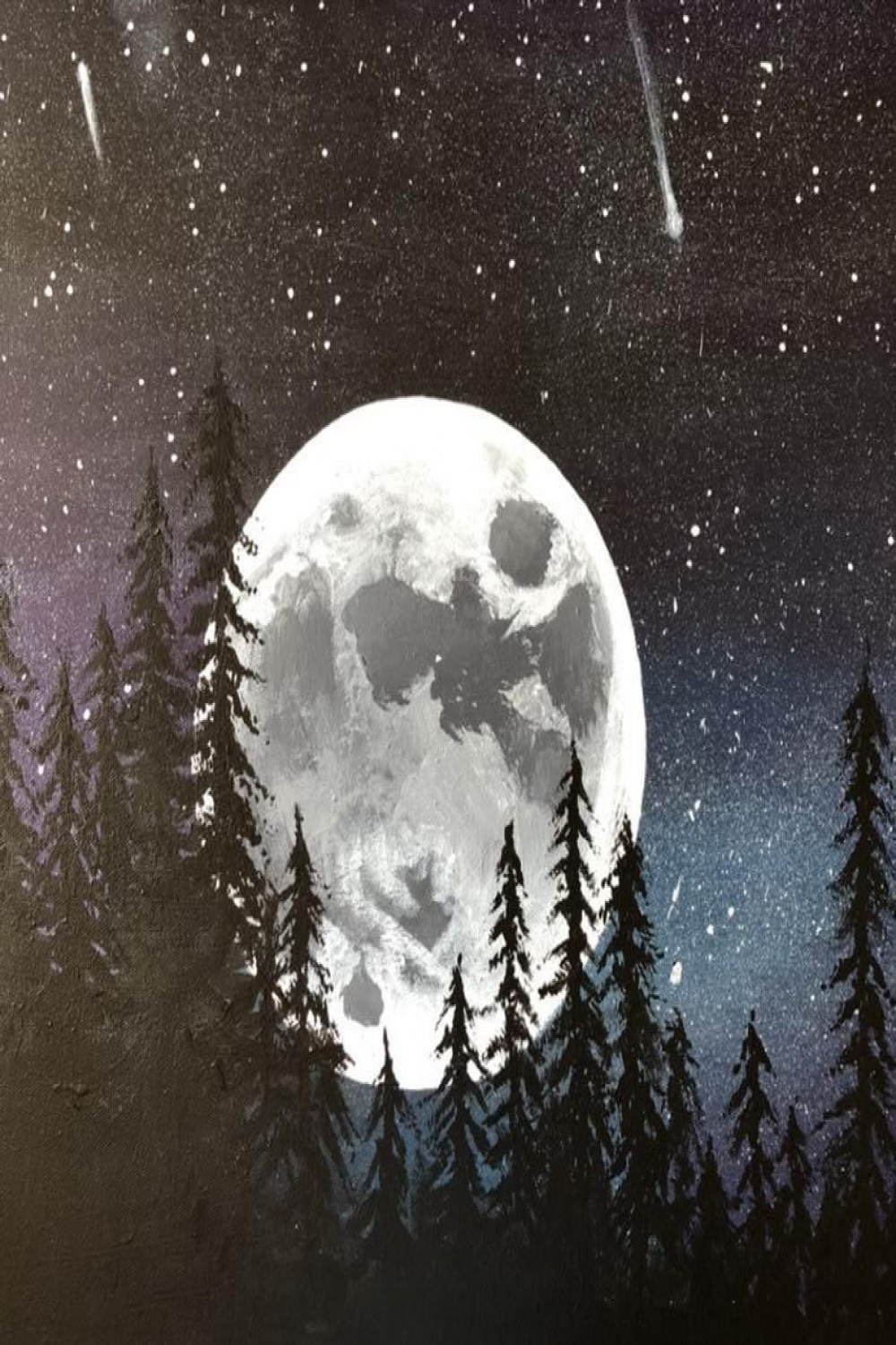 Full Moon Above the Tree Tops in the Night Sky Original - Etsy