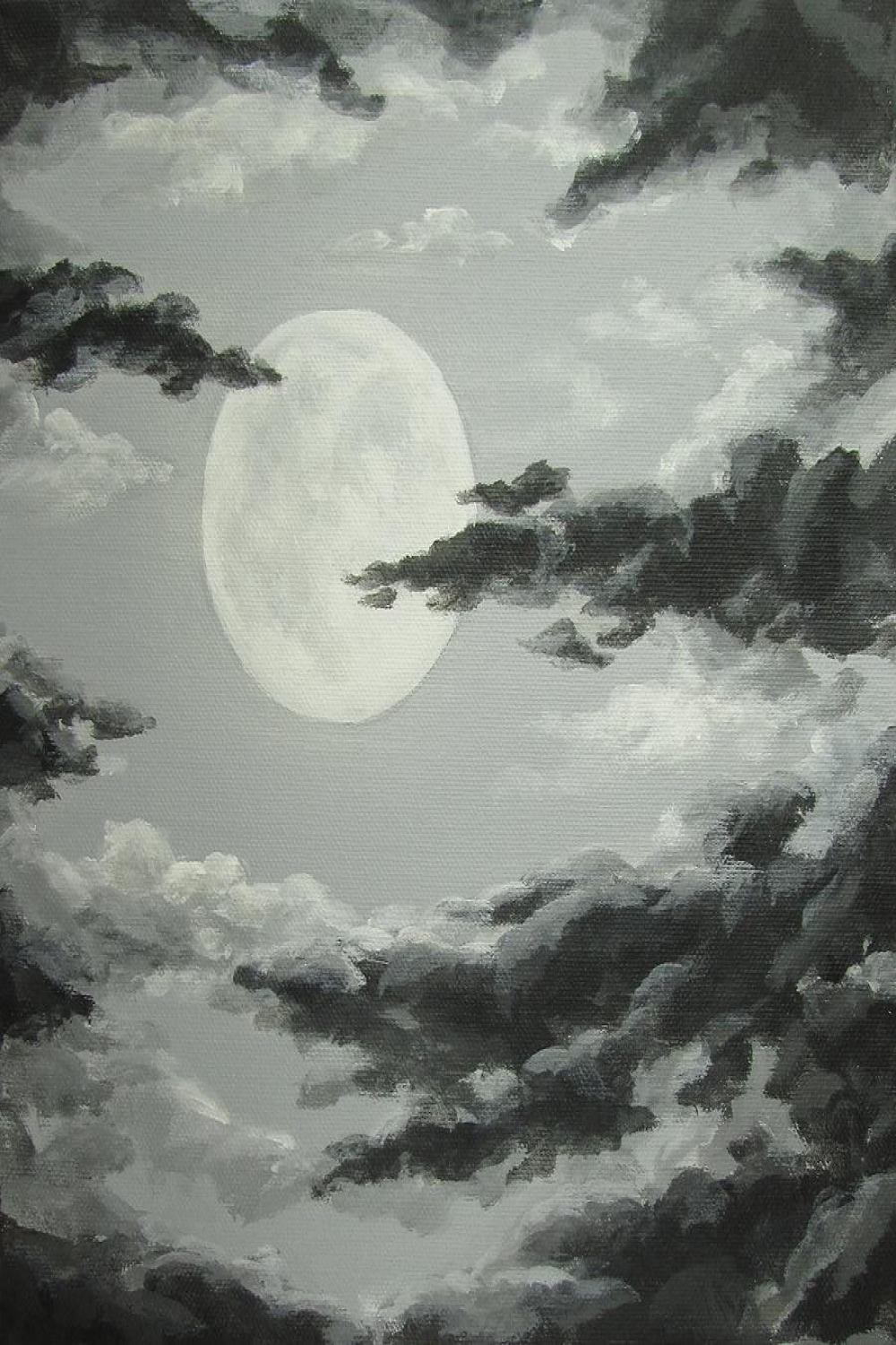 Full Moon In A Cloudy Sky Painting - Cloudy Sky Drawing  Night