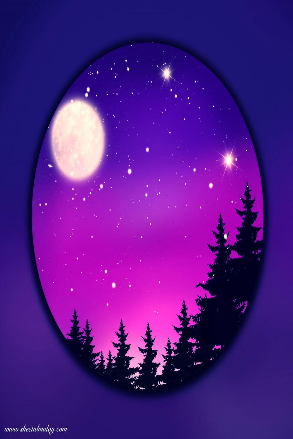 Full Moon Night illustration using Procreate  Sunset canvas