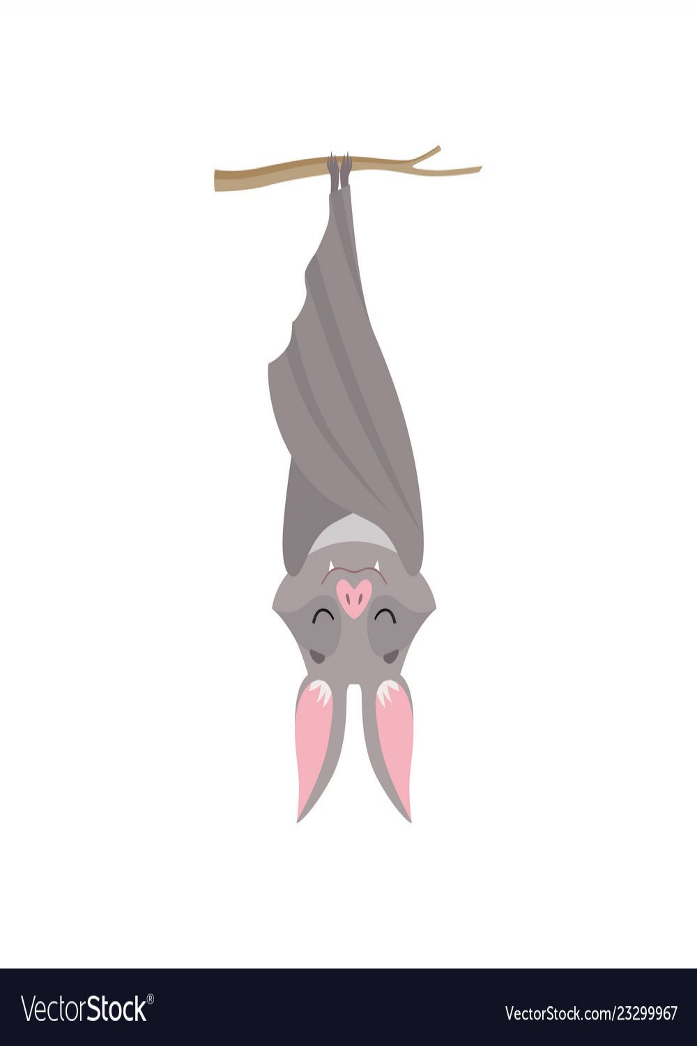 Funny bat hanging upside down on tree branch Vector Image