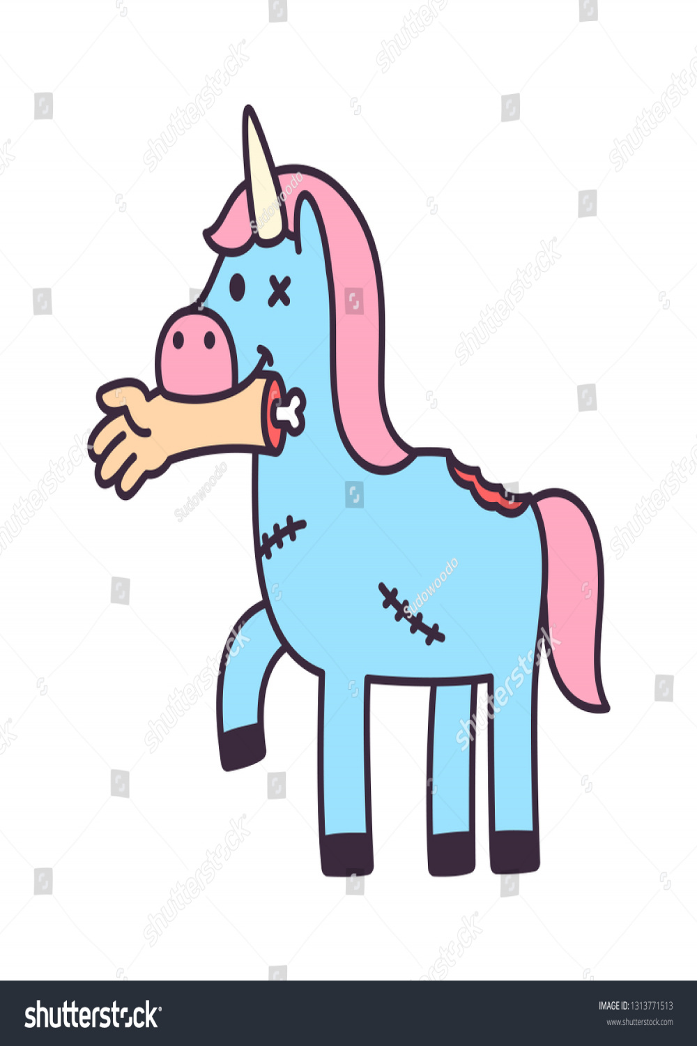 Funny Cartoon Zombie Unicorn Drawing Human: Stock-Vektorgrafik