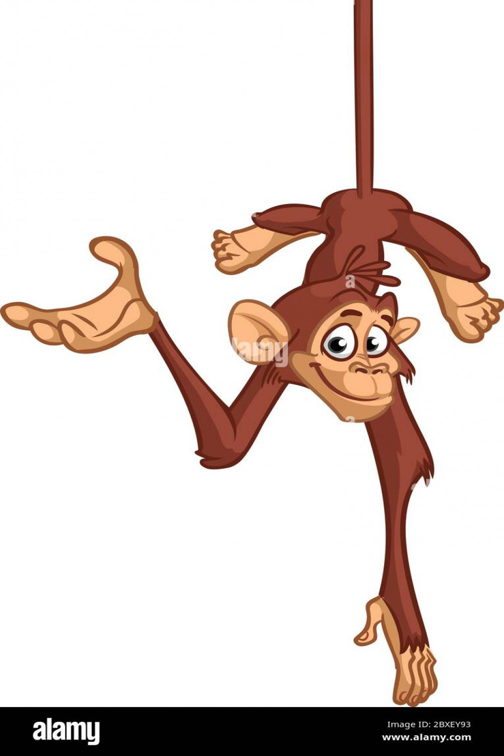 Funny Monkey Chimpanzee Hanging Upside Down Vector Illustration In