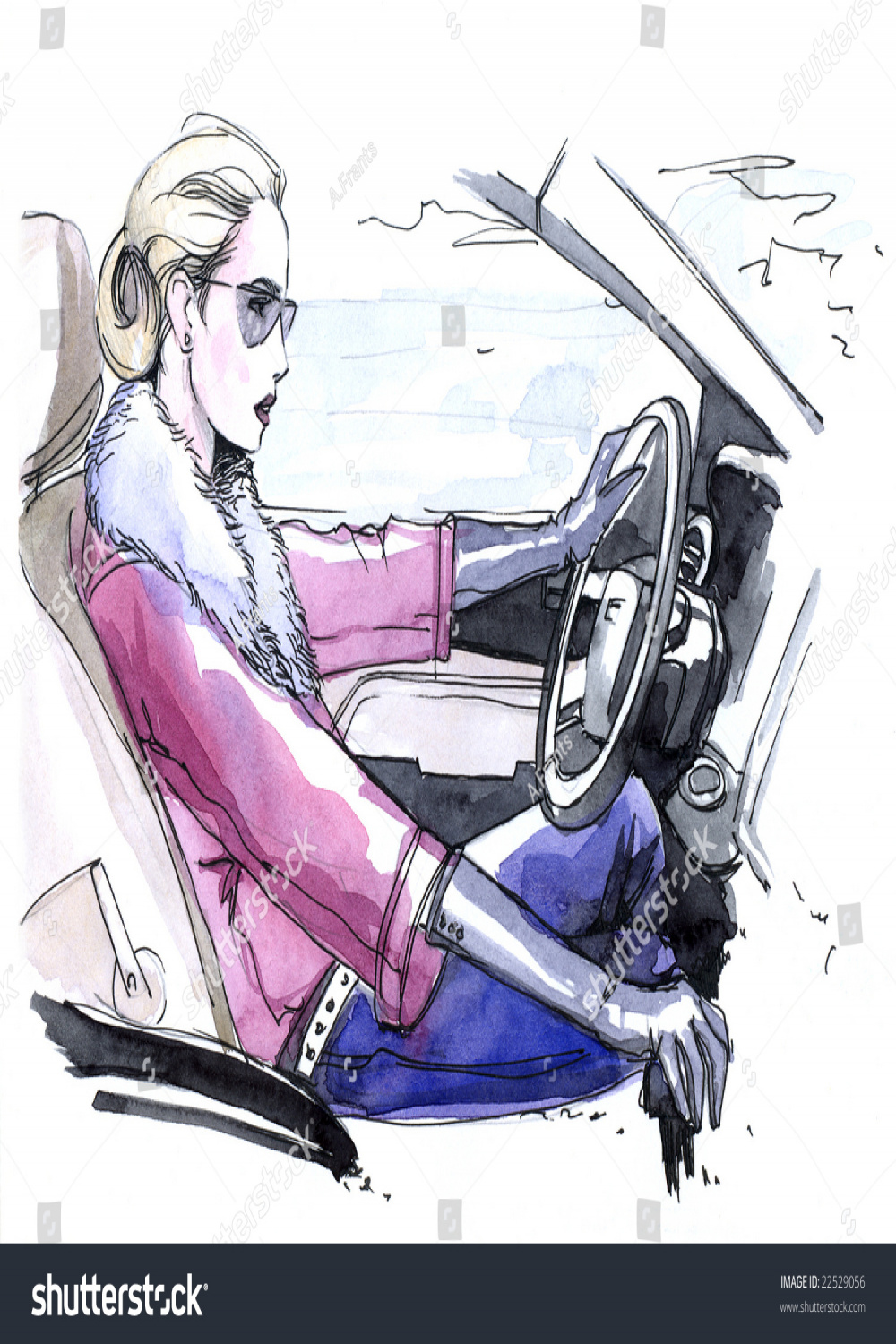 Girl Car Watercolor: Stockillustration   Shutterstock