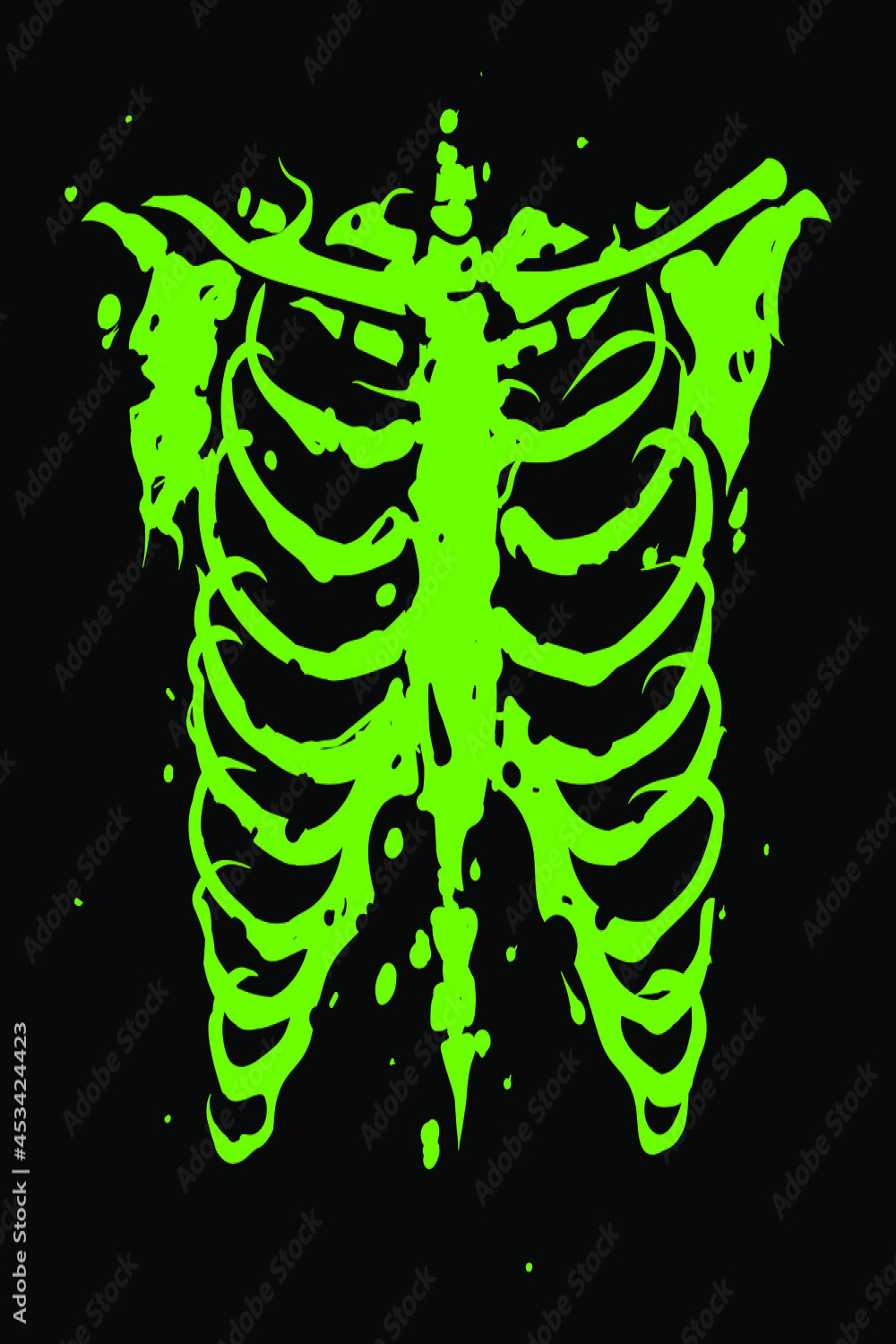 Green chest bone. Skeleton horror illustration