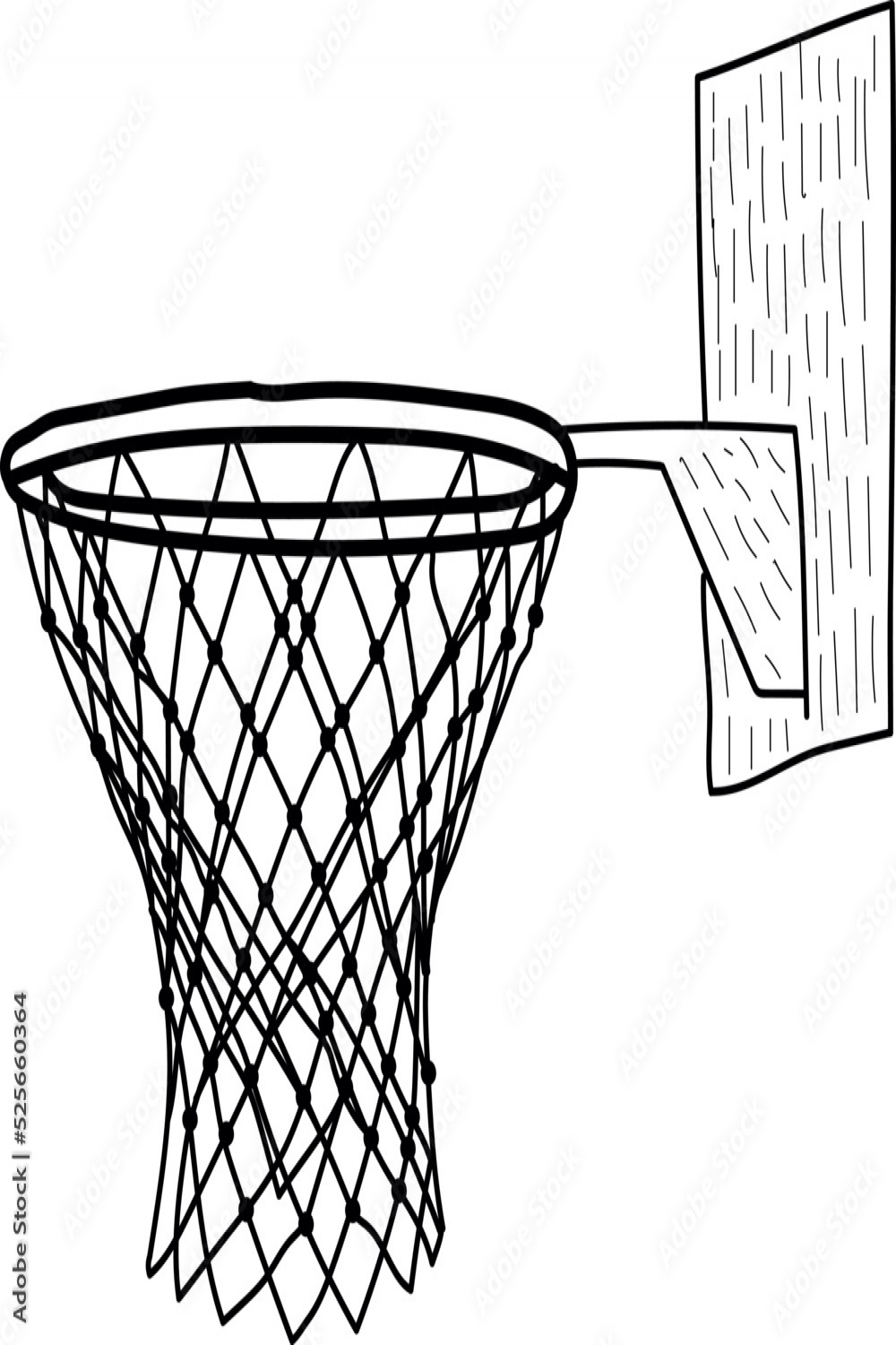 Hand drawn black Basketball basket with net, Basketball Goal