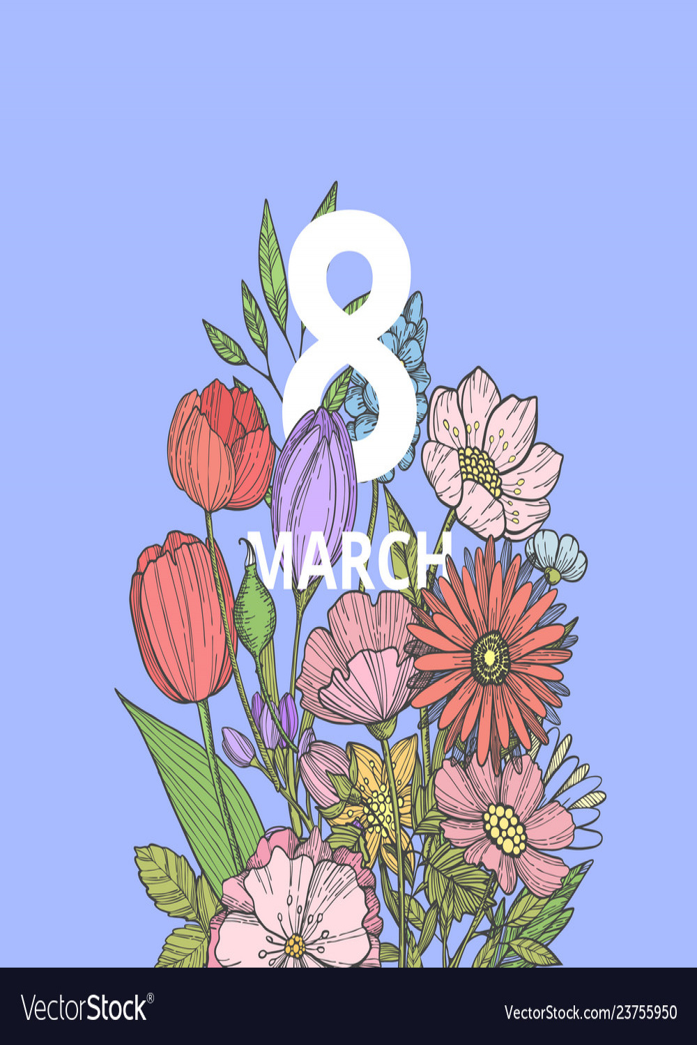 Hand drawn flowers  march in bouquet Royalty Free Vector