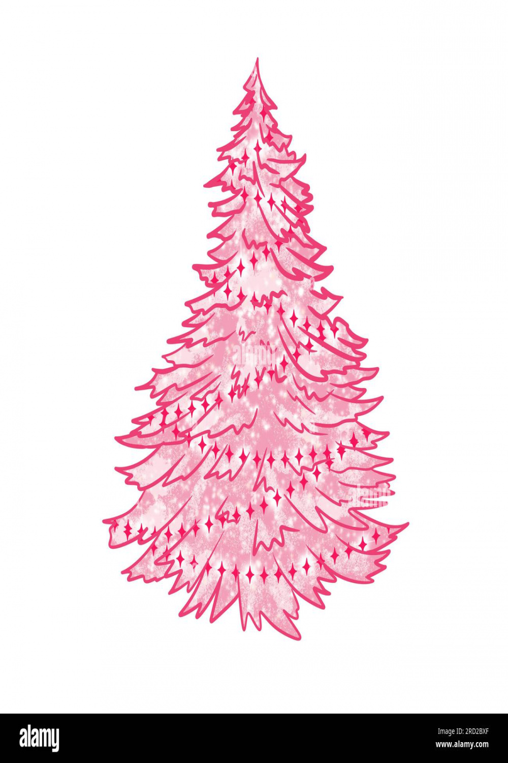 Hand drawn illustration of pink baby girl Christmas tree winter