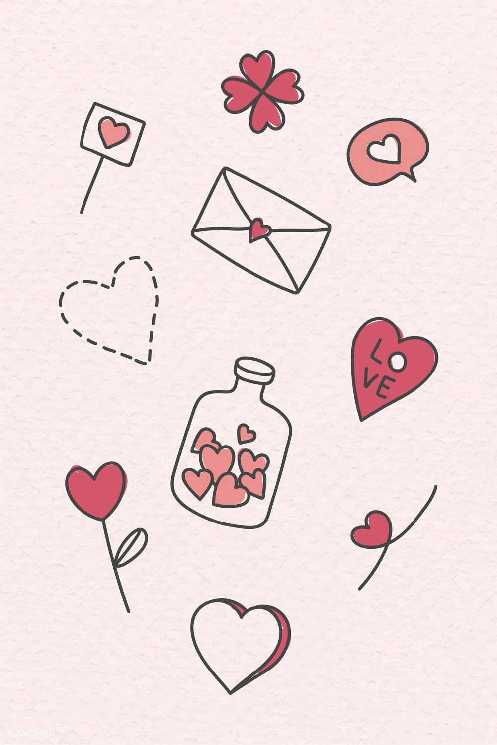 Hand drawn love and valentine