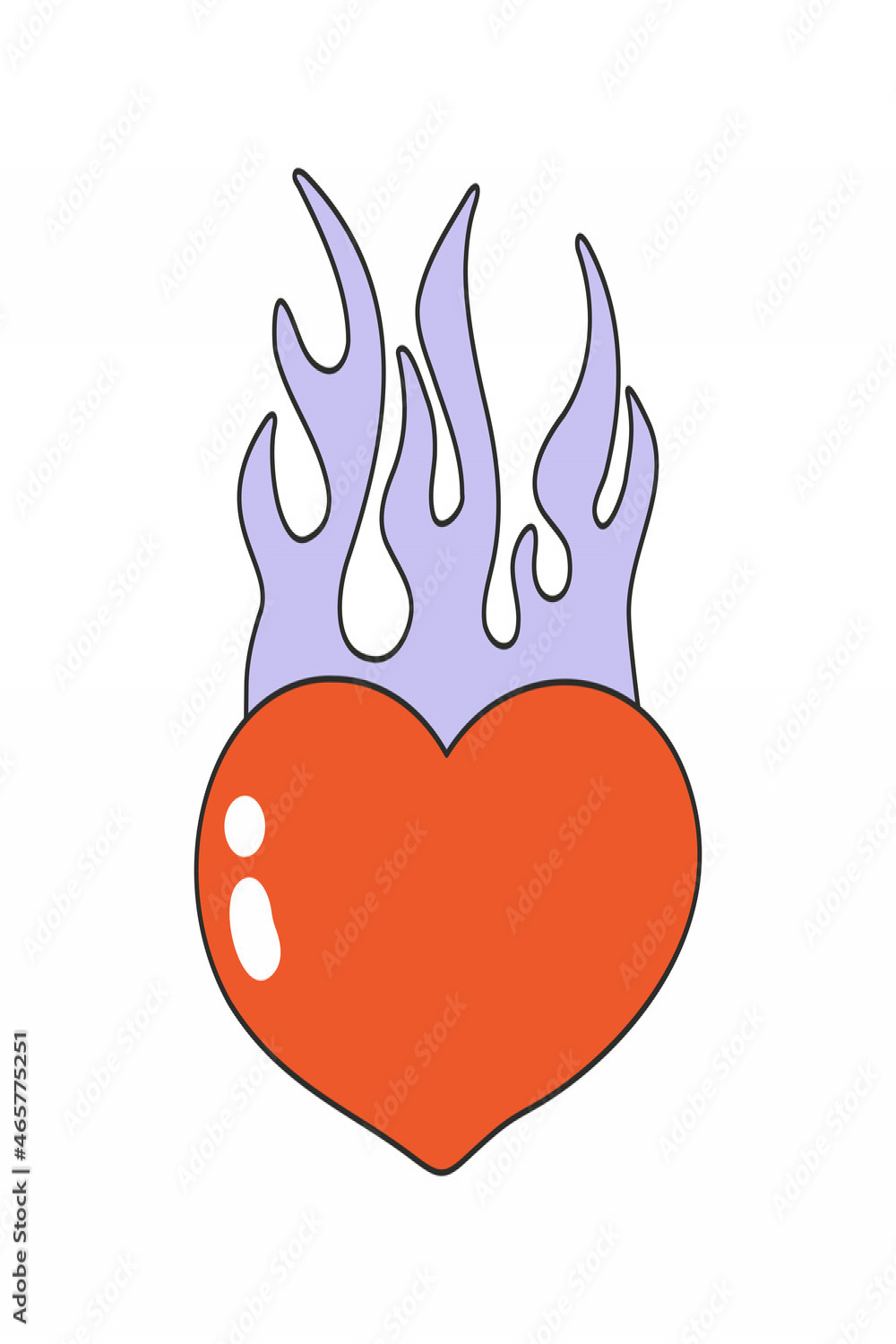 Heart icon with flame. Nostalgia for the  years