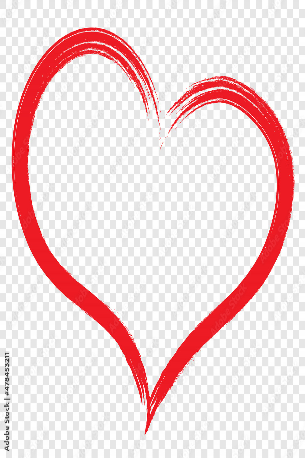 Heart - red outline drawing doodle, symbol icon on transparent