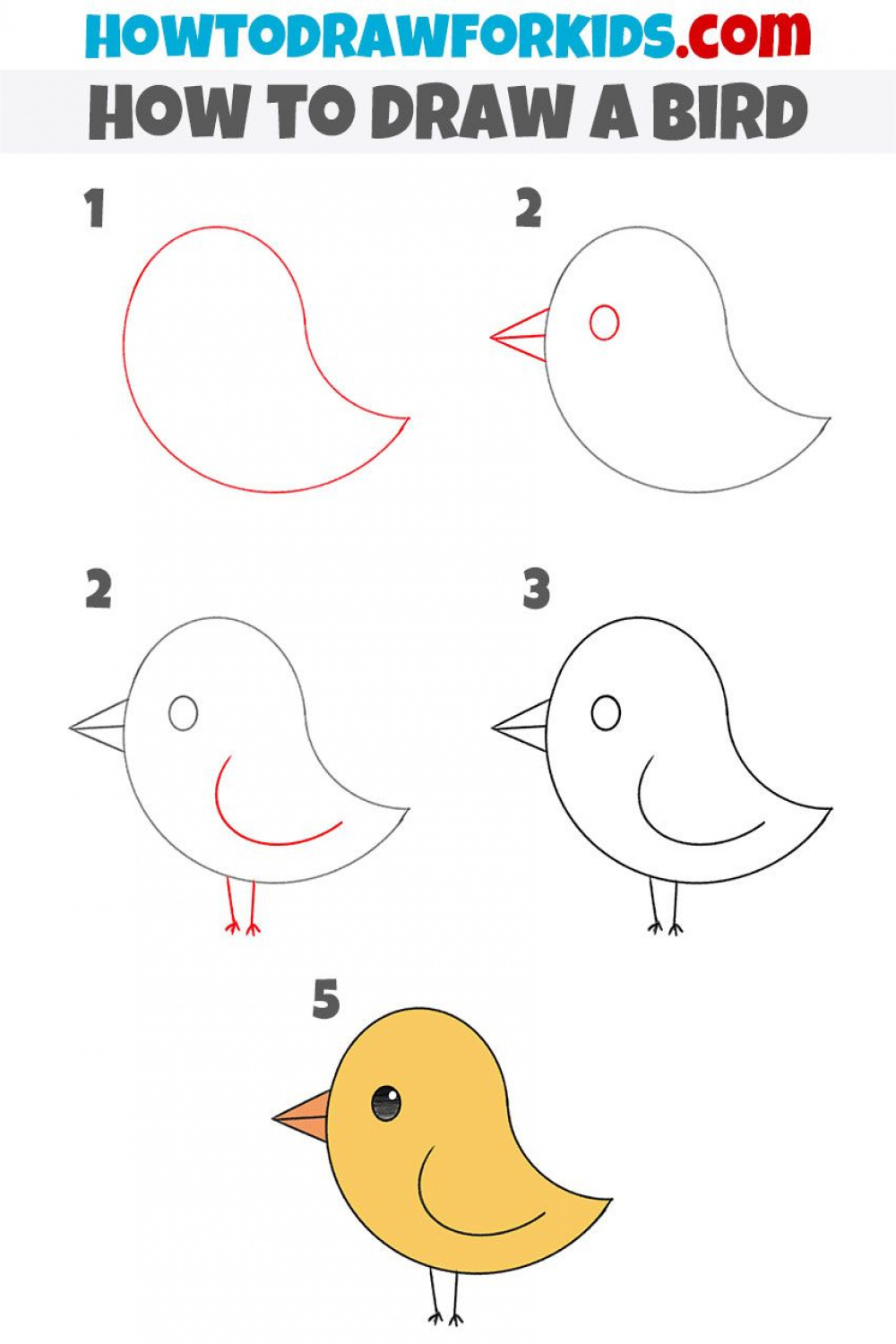 How to Draw a Bird for Kindergarten - Easy Drawing Tutorial For