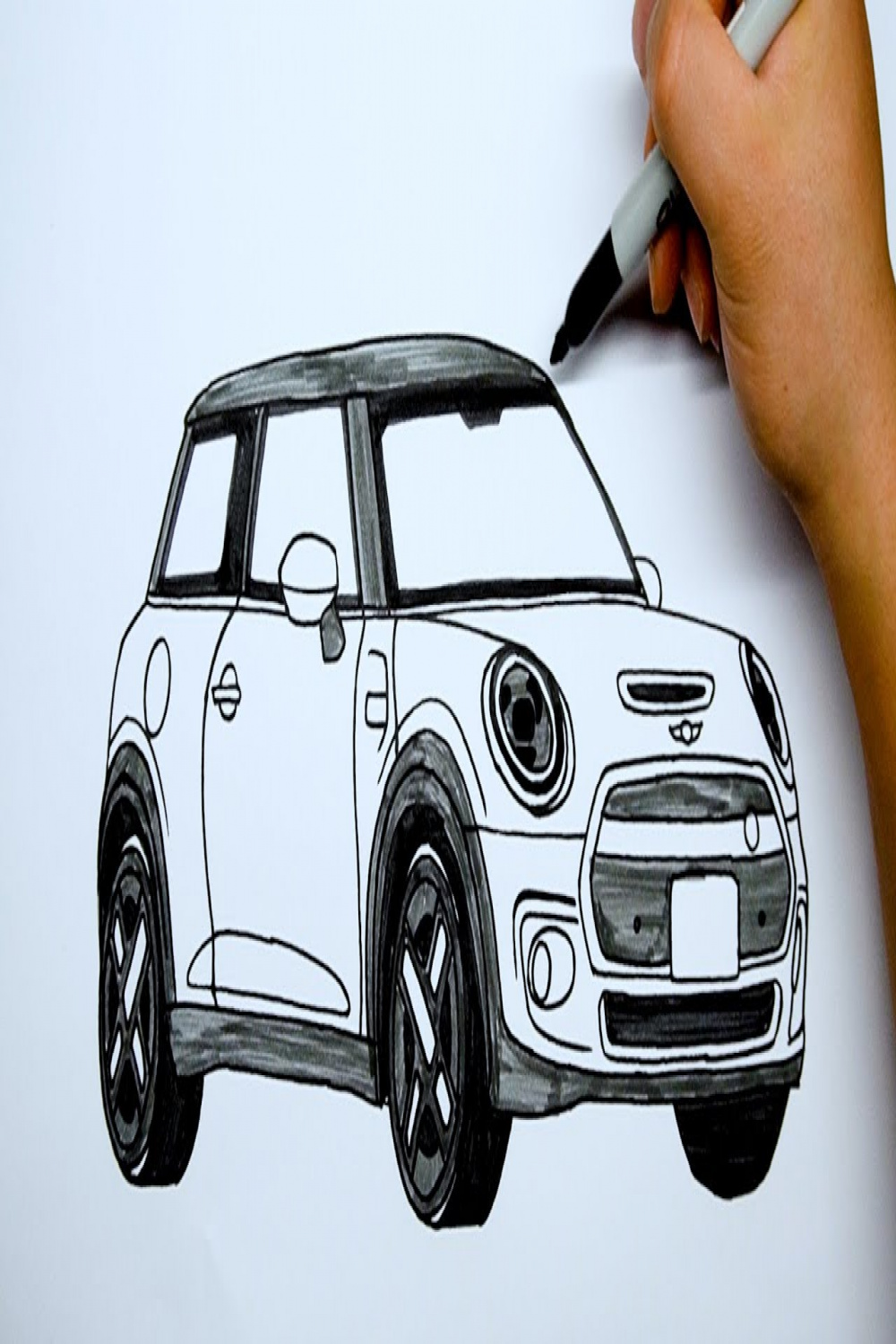 How to draw a car - Mini Cooper SE - Step by step