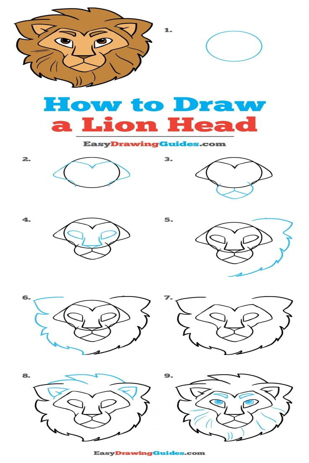 How to Draw a Lion Head - Really Easy Drawing Tutorial  Drawing