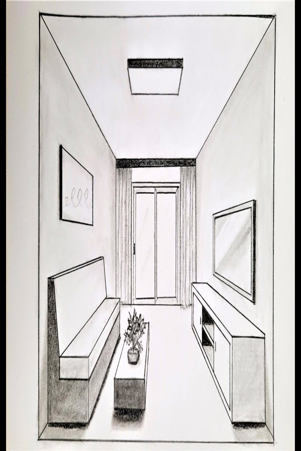 How to draw a living room in one point perspective step by step for  beginners