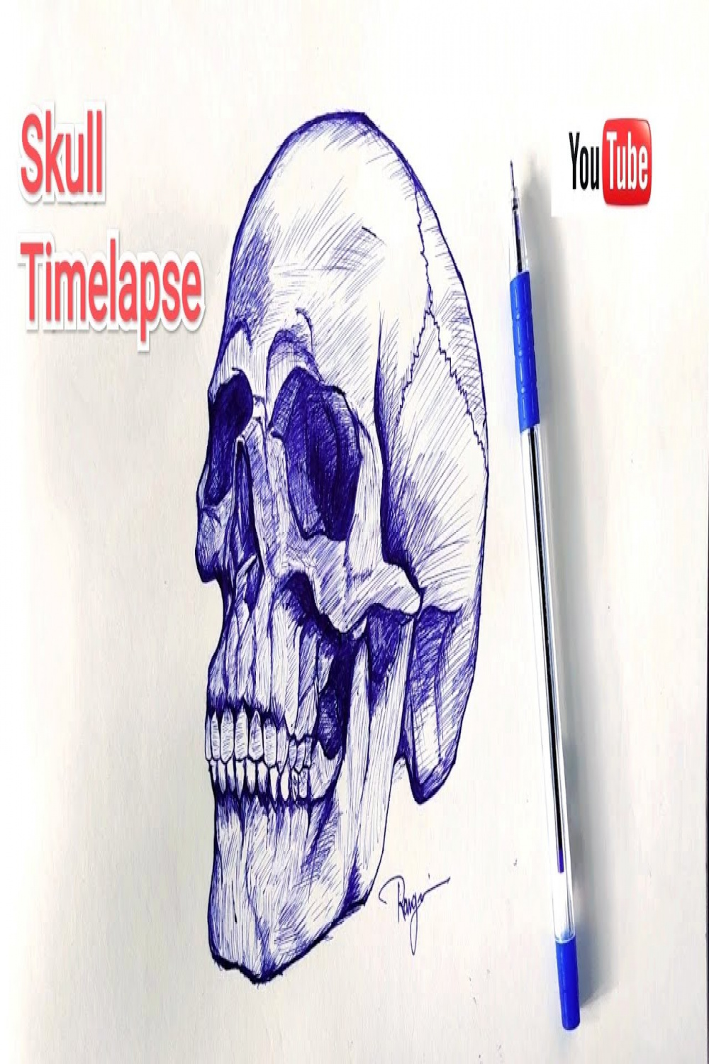 How to draw a Skull with a Ballpoint Pen. ink art.