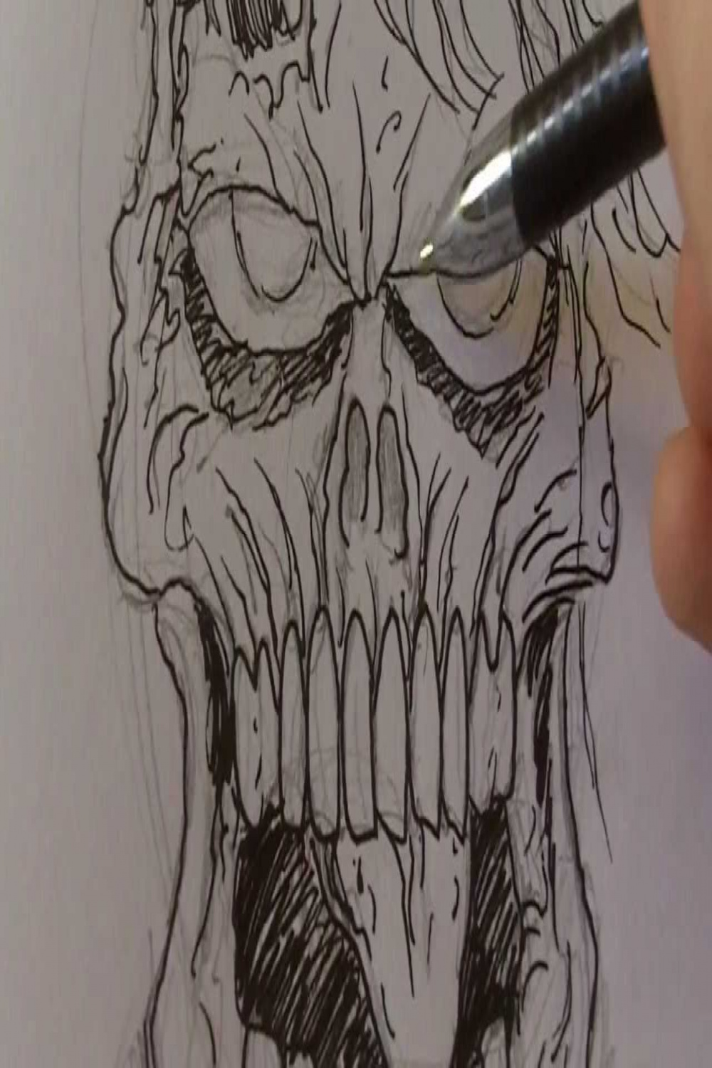 How To Draw A Zombie Skull Part : Ink It